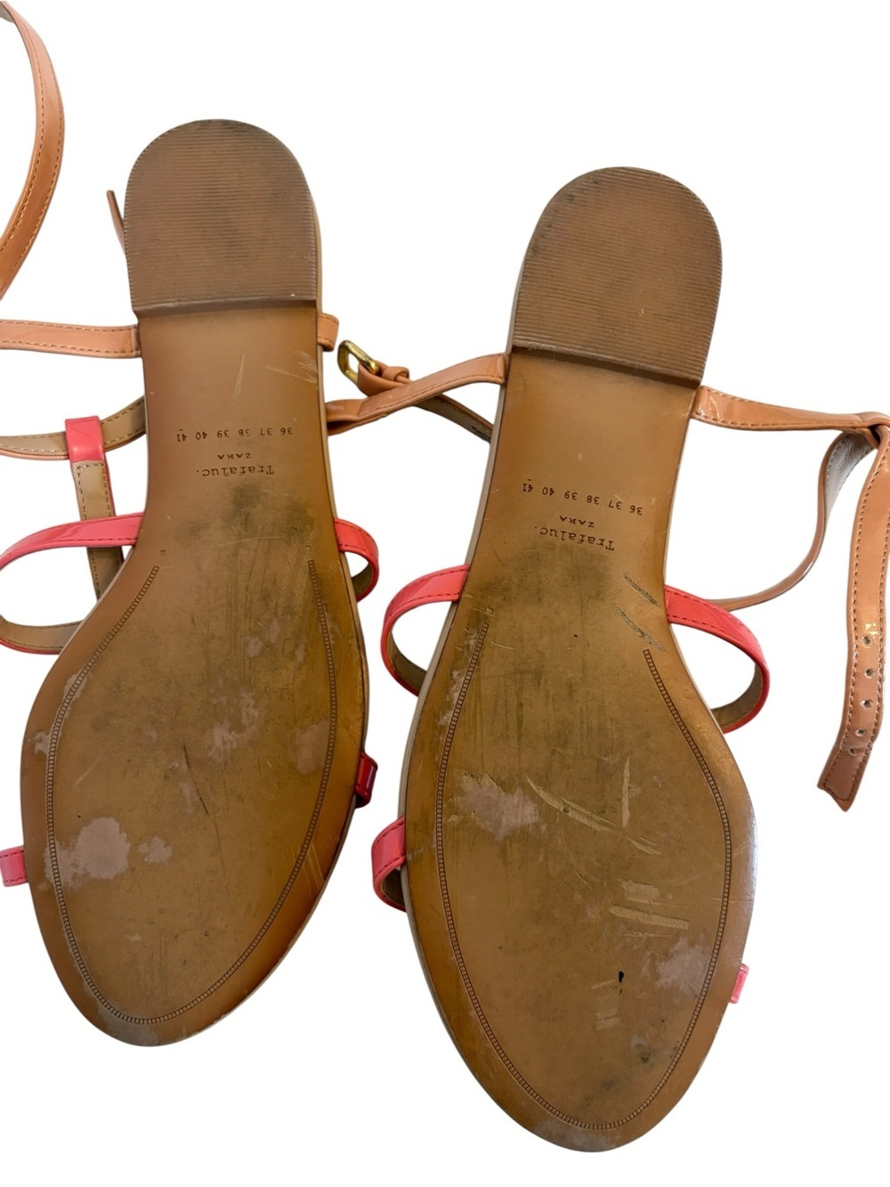 Zara Coral Red & Tan Strappy Flat Sandals - Picture 4 of 4